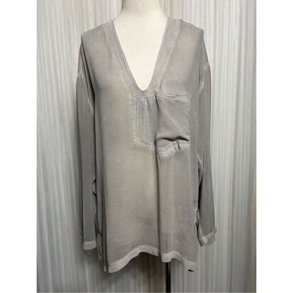 IAN Long Sleeve Sheer Gray Silk Tunic Swimsuit Cover Up Size Small - Picture 1 of 5